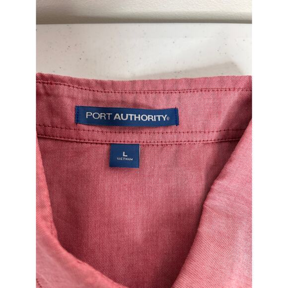 Port Authority Red Chambray Button Down Shirt Sz L Casual - Picture 3 of 5